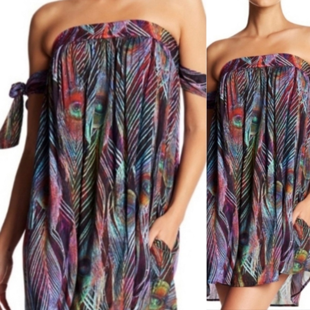 PilyQ Plume peacock feather coverup skirt dress XS